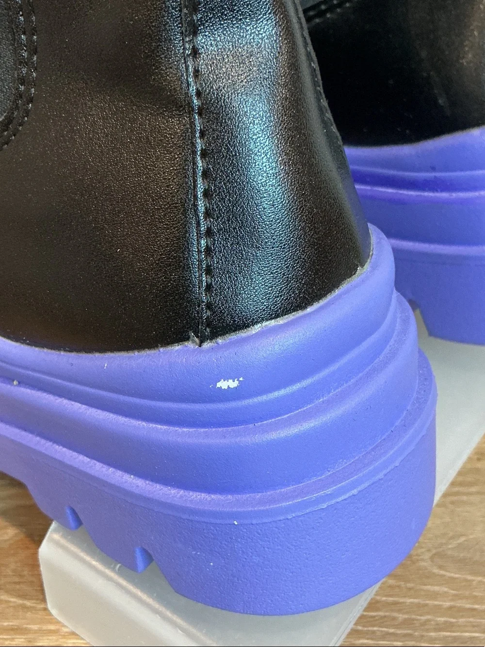 Women’s Black Chelsea Boots with Purple Platform chunky sole, EU 38